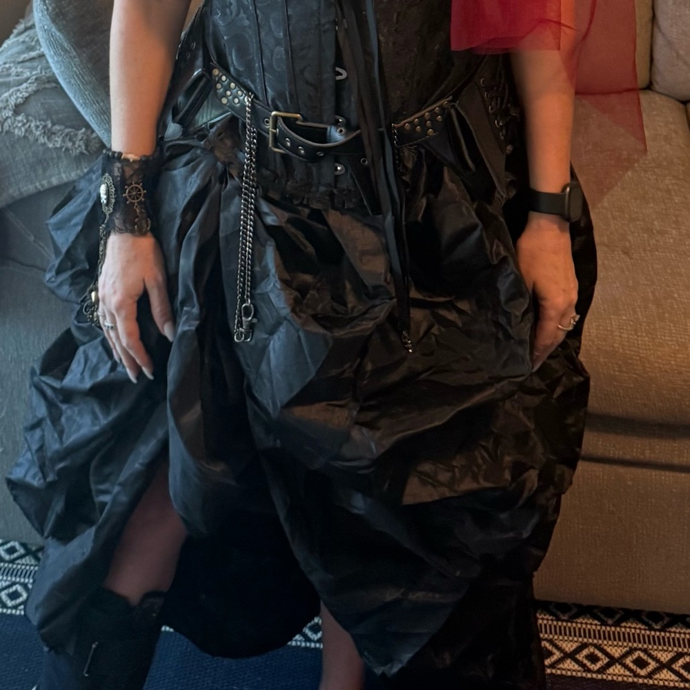 Gothic Black Corset Dress with Red Accent